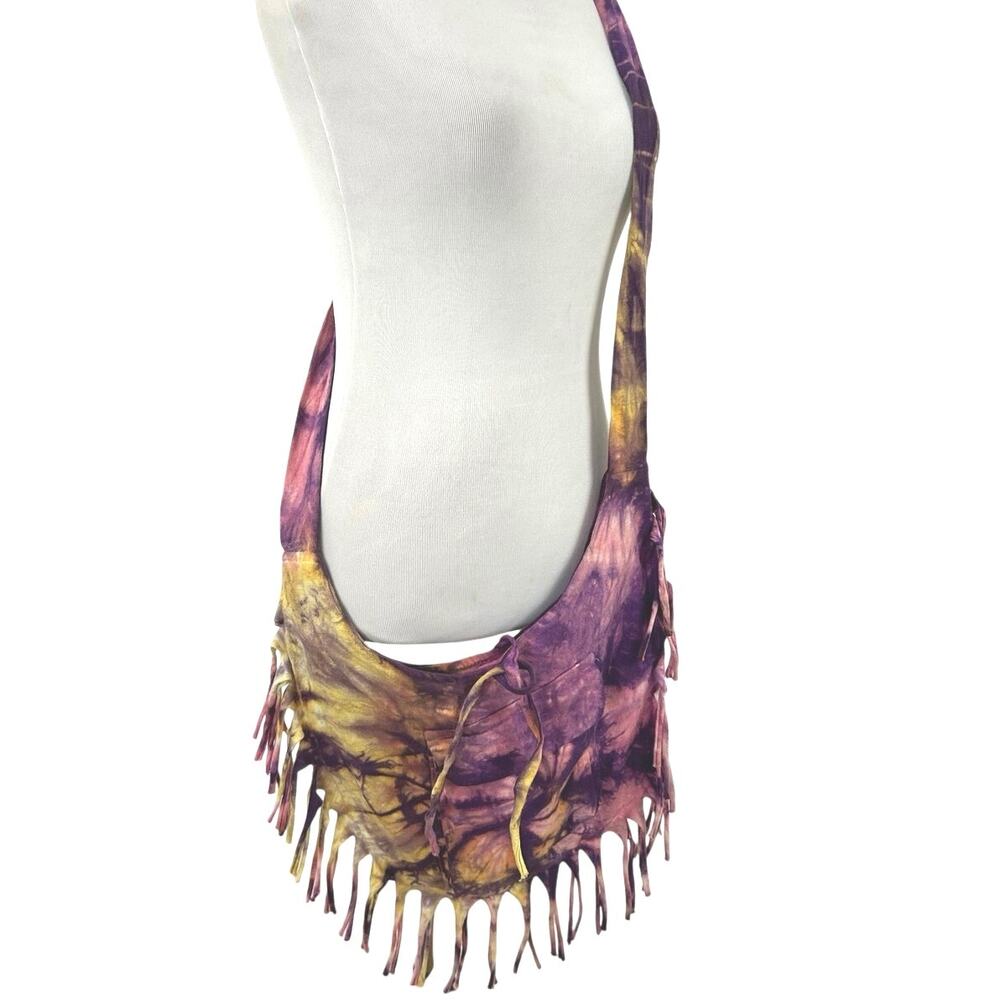 Earth Divas Tie Dye Fringe Crossbody Bag Boho Hippie Festival Purse
